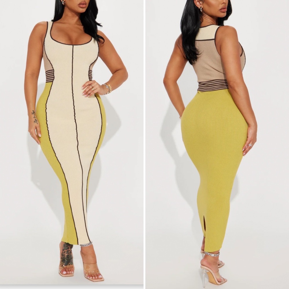 🆕 Fashion Nova Zarita Sleeveless Knit Maxi Dress in Cream/Combo